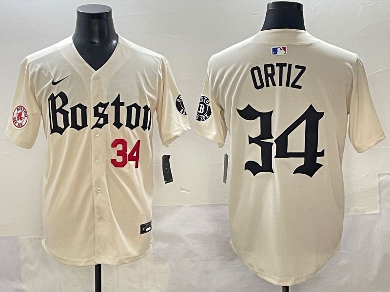Men 2025 Boston Red Sox #34 Ortiz Cream Five generations Joint Name Nike MLB Jersey style 8->boston red sox->MLB Jersey